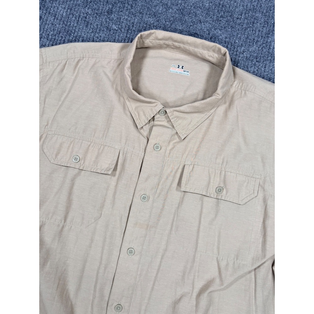 Under Armour Allseasongear Mens XXL Khaki Short Sleeve Button Up Shirt Pockets